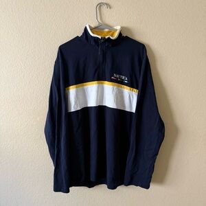 Nautica Navy and Yellow Quarter-Zip Sweater
